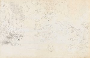 En studie i grafit av bron och träden från väster (a tergo)