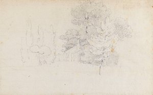 Studie av träd och en liten byggnad på Merton Place av Thomas Baxter