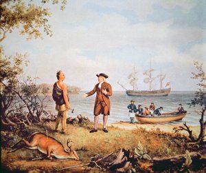William Penn anländer till Amerika för första gången och möter en indian 1682 (olja på duk)