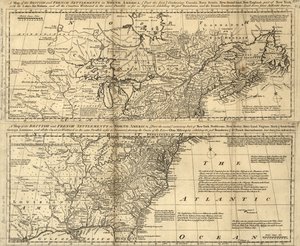 En karta över de brittiska och franska bosättningarna i Nordamerika LOC 2003623385 av Thomas Bowen