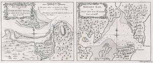 Kapten James Cooks sjökort visar inloppet till Endeavour River och Botany Bay i New South Wales av Thomas Bowen