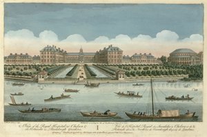 En vy av Royal Hospital i Chelsea och Rotundan i Ranelagh Gardens, pub. av Robert Sayer, 1751