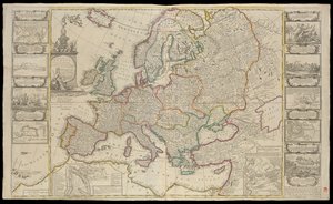 Ny Europakarta upprättad efter de noggrannaste observationerna som meddelats till Royal Society i London och Paris, ca 1720 (teknisk ritning)