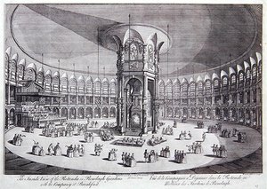 Insidan av Rotundan i Ranelagh Gardens med företaget vid frukost, från John Stows "Survey of the Cities of London and Westminster"