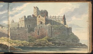 Album med landskaps- och figurstudier: Ruins of a Castle on a Rocky Coastline av Thomas Bradshaw