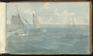 Album med landskaps- och figurstudier: Three Ships at Sea