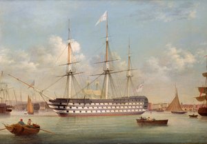 H.M.S. Britannia ligger utanför Plymouth av Thomas Buttersworth