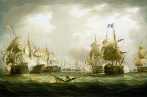 Slaget vid Trafalgar, 21 oktober 1805, början av striden, tidigt 1800-tal (olja på duk) av Thomas Buttersworth
