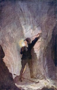 Illustration för en resa till jordens centrum av Jules Verne (Color Litho)