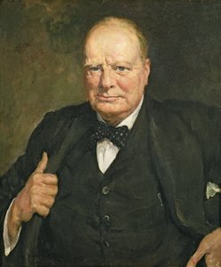Porträtt av Sir Winston Churchill (1874-1965) (olja på duk)
