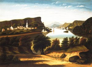 Lake George och byn Caldwell, ca. 1850-talet.