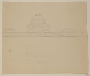 Upphöjning av Ohio State House, c.1838 (grafitpenna på beige vävt papper) av Thomas Cole