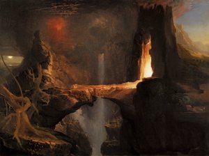 Expulsion. Måne och eldsljus av Thomas Cole