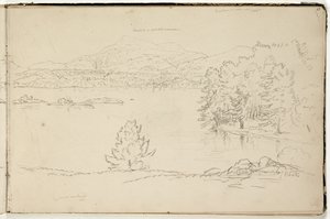 Hoosick eller Saddle Mountain and Lake nära Pittsfield, ca 1832 (grafitpenna på benvitt vävt papper) (se även 3525969) av Thomas Cole