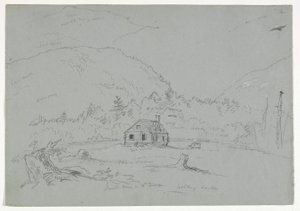 Hus i Mount Desert, ca 1844 (grafit förhöjd med vit krita på papper) av Thomas Cole