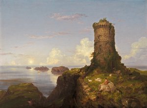 Italiensk kustscen med ruinerat torn av Thomas Cole