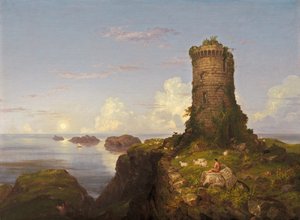 Italiensk kustscen med ruinerat torn av Thomas Cole
