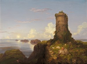 Italiensk kust med ruinerat torn. 1838 av Thomas Cole