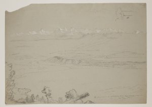 Lake Yverdon eller Neuchatel från Hill Chaumont, Schweiz, 1841 (penna förhöjd med gouache på papper) av Thomas Cole