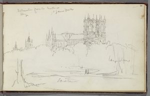 Westminster Abbey from the North, St. James Park, ca 1830 (penna på papper) av Thomas Cole