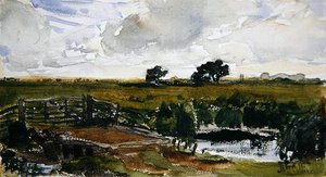 äng nära Arundel (akvarell på papper) av Thomas Collier