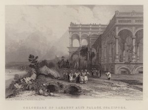 Kolonnaden av Saadat Ali-palatset, Ghazipur (färg litho)