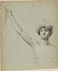 Naken figur vid draperi, modellstudie av Thomas Couture