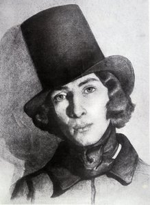 Porträtt av Maurice Sand (1823-1889), son till George Sand, 21 år gammal - Odaterad teckning av Thomas Couture (1815-1879) - denna teckning ansågs länge vara hans mor George Sands teckning av Thomas Couture