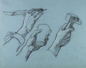 Three Studies of Hands, ca. 1876 av Thomas Couture