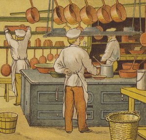 Caen: hotellets kök (färg litho) av Thomas Crane
