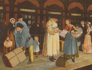 På väg från Caen till Paris: en järnvägsstation (färg litho) av Thomas Crane