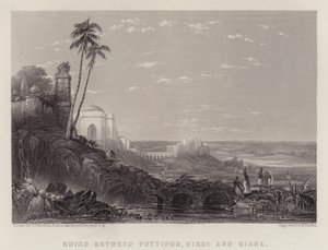 Ruiner mellan Futtipur, Sikri och Biana (färg litho) av Thomas Creswick