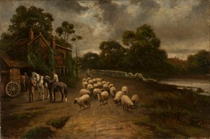 Genrebild med en fårflock av Thomas Creswick