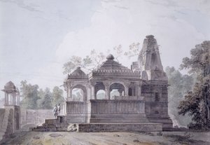 Ett hinduiskt tempel i fortet Rohtas, Bihar, av Thomas Daniell