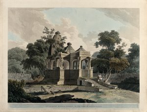 Ett forntida hinduiskt tempel i fortet Rotas, Bahar av Thomas Daniell