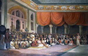 Charles Warre Malet sluter fördrag med Peshwa från Maratha Empire 1790 i Durbar av Thomas Daniell