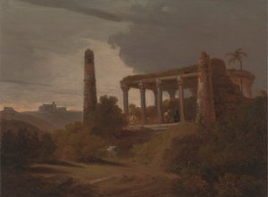 Indiskt landskap med tempelruiner av Thomas Daniell