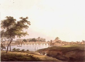 Bron vid Juonpore, Bengal, graverad av H. Merke (fl.1800-20) pub. av Edward Orme (1774-c.1820) 1804 (litho) av Thomas Daniell
