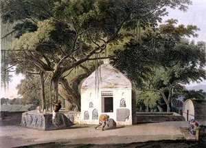 Hindoes heliga träd, i Gyah, Bahar, från "Oriental Scenery: Twenty Four Views in Hindoostan" av Thomas Daniell