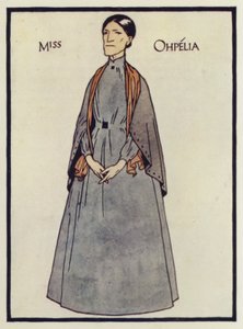 Miss Ophelia, en karaktär från Onkel Toms stuga (färglitografi)
