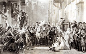 Prins Charles Edward (1720-88) och högländarna på väg in i Edinburgh efter slaget vid Preston, 21 september 1745 (se 105438)