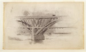 Teckning av Girard Avenue Bridge, på baksidan skiss av en åra av Thomas Eakins