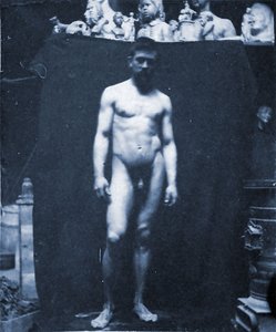 Nakenporträtt av Samuel Murray i Eakins studio, 1890 (cyanotyp)