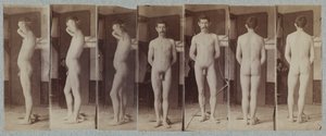 Fotografier av en stående manlig nakenmodell Joseph Smith, ca. 1883.
