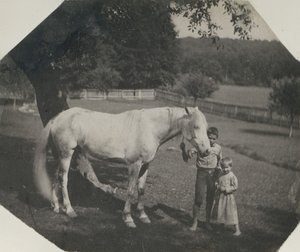 Thomas Eakins häst Billy och två Crowell-barn i Avondale, Pennsylvania, ca. 1892. av Thomas Eakins