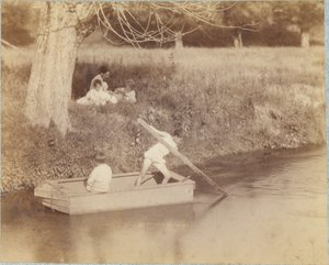 Två pojkar leker vid bäcken, 4 juli 1883 av Thomas Eakins