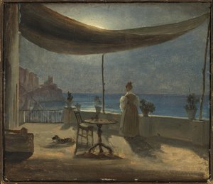 A Terrace in Amalfi in Moonlight, c.1834 (olja på papper monterad ombord) av Thomas Fearnley