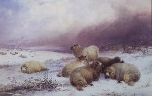 Ett vinterlandskap med får av Thomas Francis Wainewright