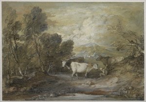 En herde med tre kor vid en höglandsbassäng av Thomas Gainsborough