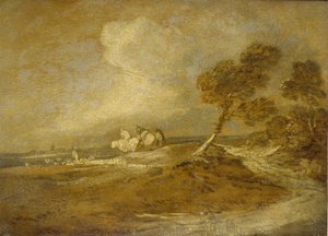Ett landskap med ryttare (olja på papper) av Thomas Gainsborough